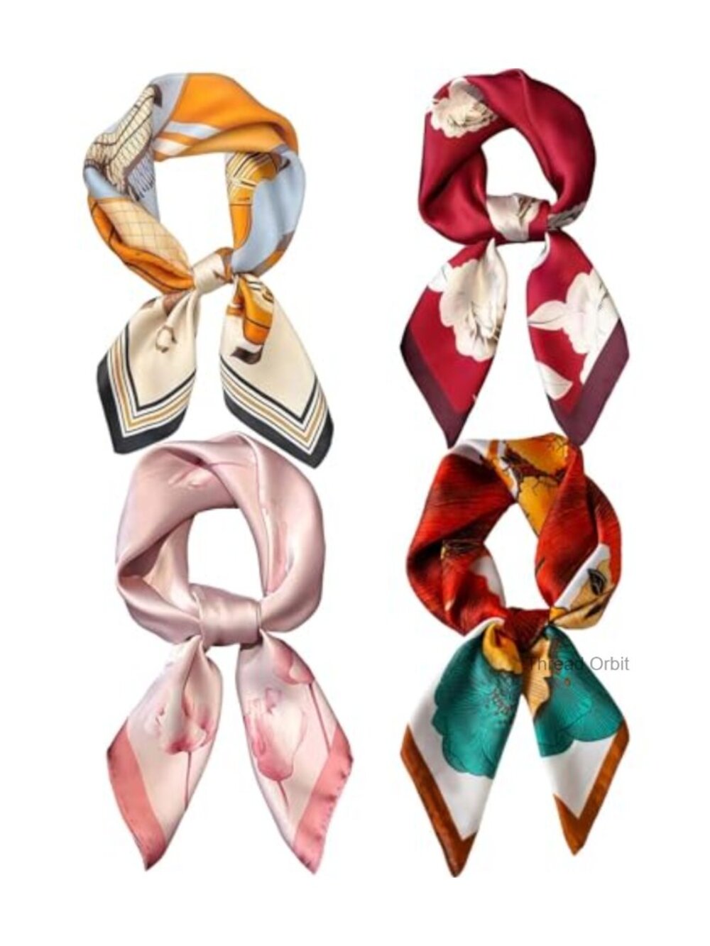 4PCS Silk Feeling Neck Scarf Bandanas Square Head Scarfs Unisex